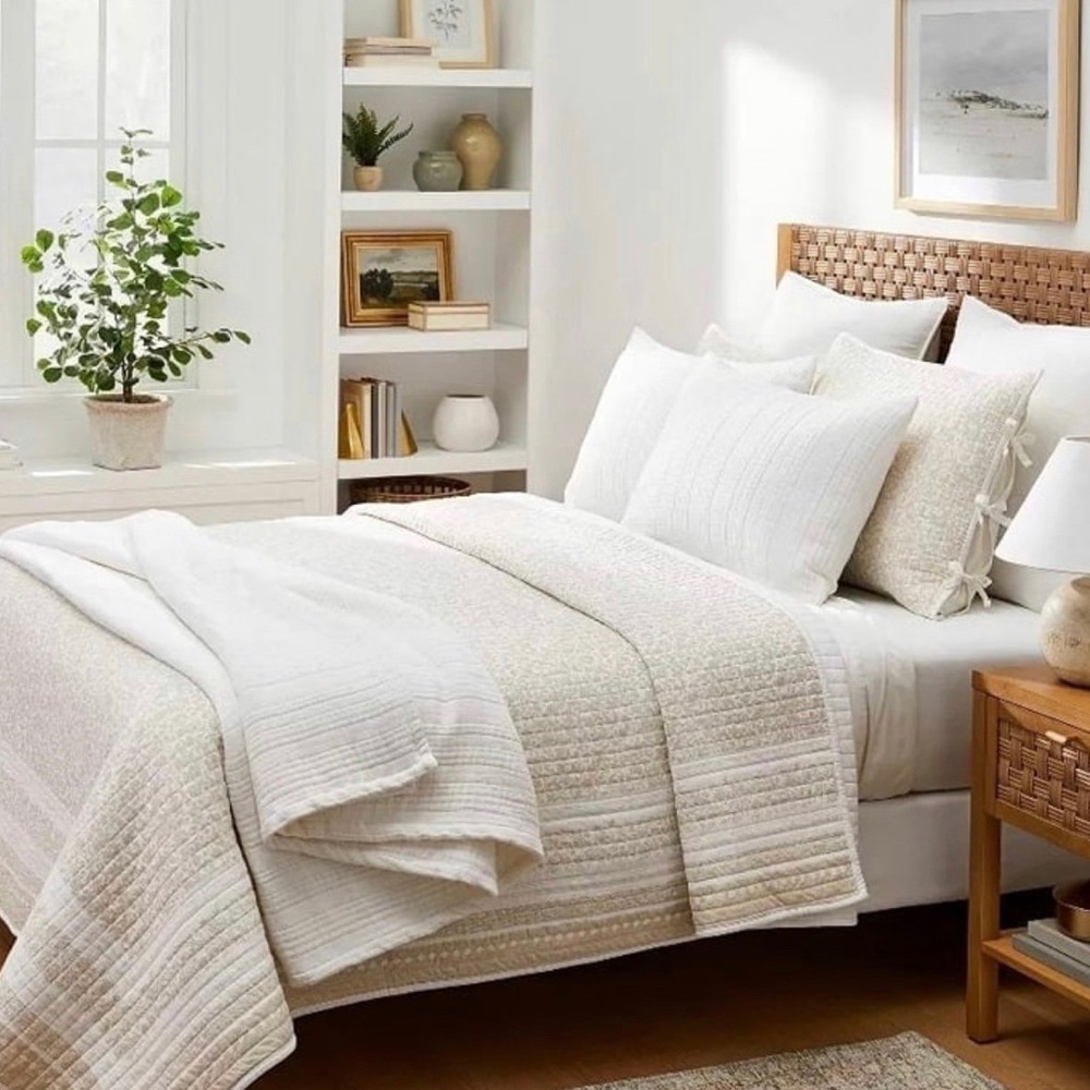 Full/Queen Decorative Border Cotton Slub Wood Block Print Quilt - Studio McGee